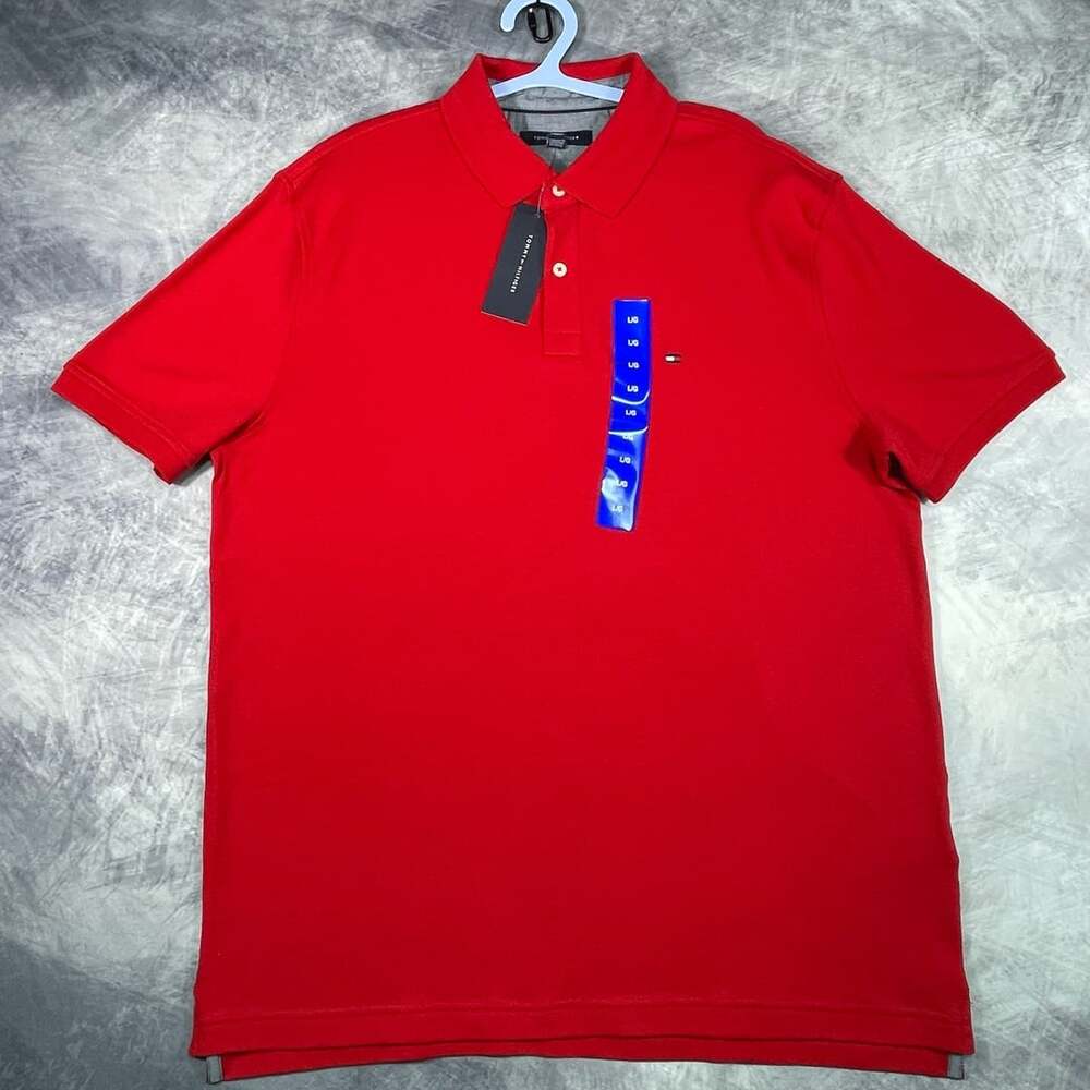 Tommy Hilfiger Men's Classic Red 100% Cotton Short Sleeve Polo Shirt NWT Sz L